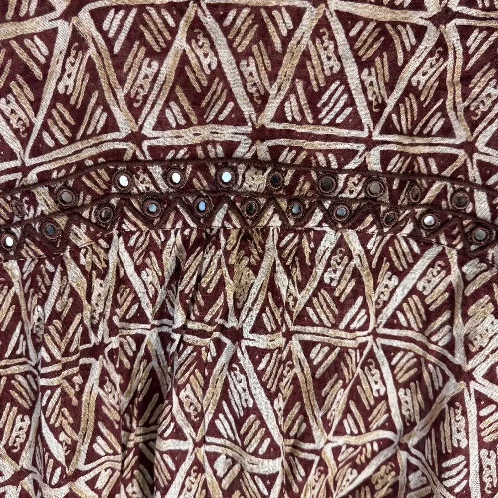 Free People Waverly‎ Women's Brown Batik Print Slouchy Crop Blouse Sz S